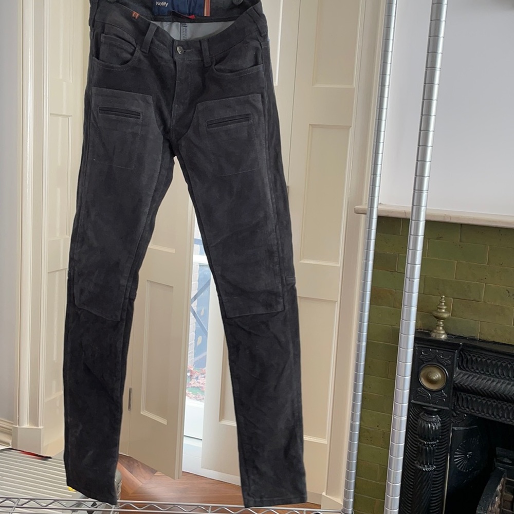 Notify distressed leather jeans in size 29.
